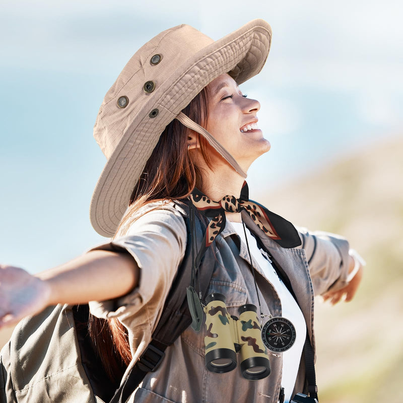 5 Pcs Women Safari Costume Sun Bucket Hat Leopard Neck Scarf Binocular Whistle Compass Safari Outfit Accessories for Halloween Hunting Cosplay