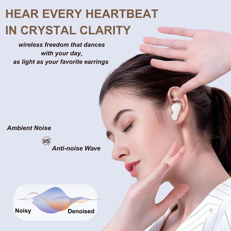 TINGER in-Ear ANC Wireless Earbuds, 35dB Active Noise Canceling Bluetooth Headphones, 24H Playtime Hi-Fi Bass Earphones with IPX4 Waterproof, Built-in Mic for Travel Workout Beige