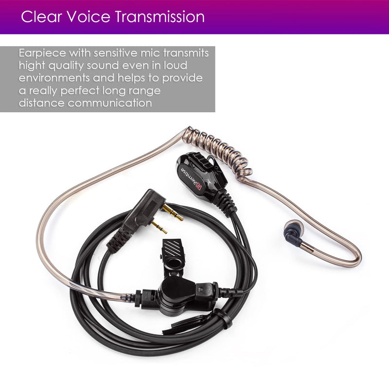 [AUSTRALIA] - Covert Acoustic Tube Earpiece with Mic for Baofeng UV-5R Walkie Talkies, Surveillance Headset and PTT Compatible with 2 Way Radios Brands Baofeng and Kenwood, Puxing, Wouxun (2 Pcs-Black) Black 