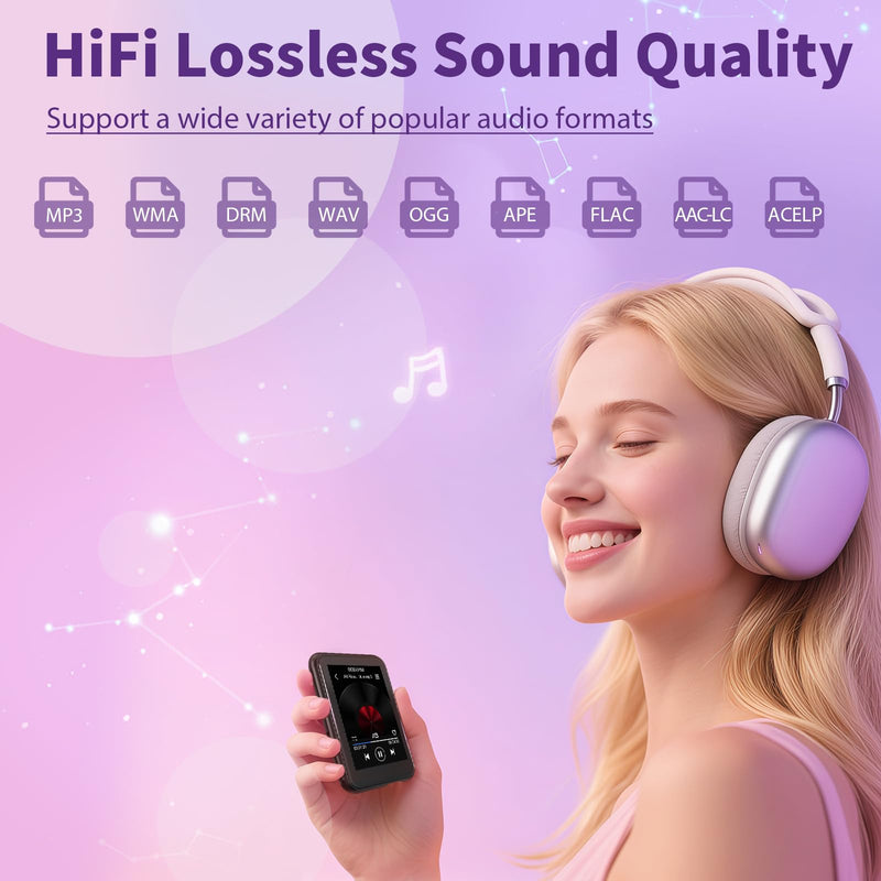 [AUSTRALIA] - 64GB MP3 Player with Bluetooth 5.3, QNGEE 2.4 inch Full Touchscreen Music MP3 for Kids, FM Radio, Voice Recorder, HiFi Sound, E-Book, Earphones Included Black & Orange Case 64GB 