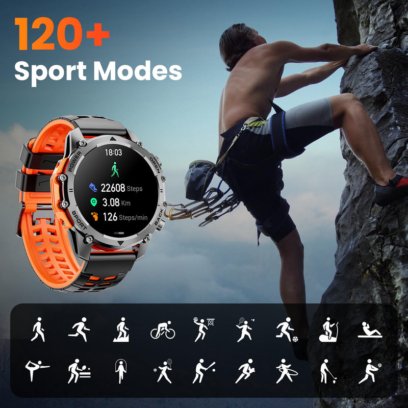 Hwagol Smart Watches for Men (Call/Notification),1.52''HD Military Smart Watch with Heart Rate/Sleep Monitor/Pedometer for Android and iOS,DIY Design Fitness Tracker,1 Pack with 2-Piece Look Set orange-blue