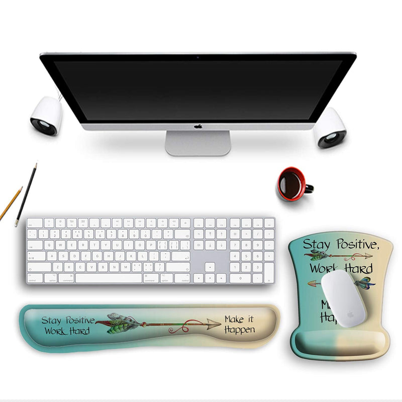 ITNRSIIET Upgraded Ergonomic Keyboard Wrist Rest and Mouse Wrist Rest Pad Set, Stay Positive Work Hard and Make It Happen Arrow Print Inspirational Quote. Easy Typing and Wrist Pain Relief A-inspirational Quote