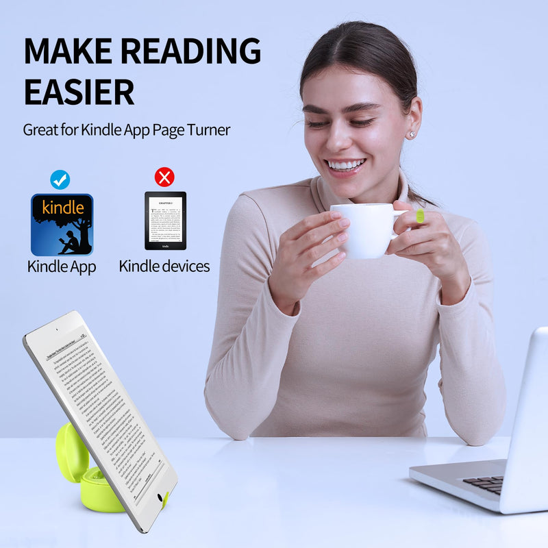 Upgrade TikTok Ring, Kindle Holder with Remote Page Turner, TIK Tok Scrolling Ring, Bluetooth Camera for iPhone, iPad, iOS Android Cell Phone-Green Green