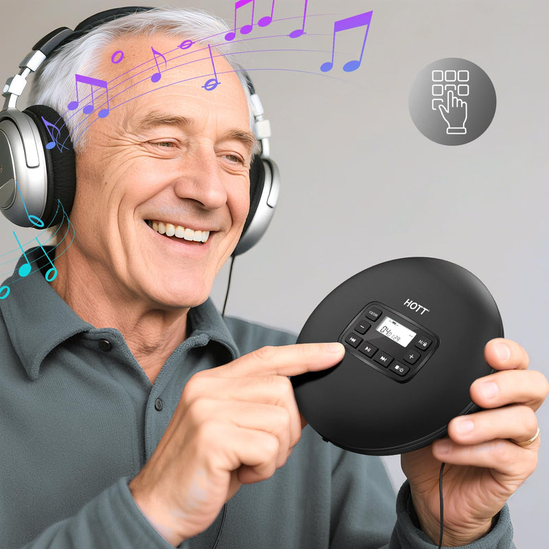 [AUSTRALIA] - HOTT C204 Basic Portable CD Player with Anti-Skip Protection - AA Battery Powered, Compact CD Players MP3/CD-R Compatible, Built-in Headphones & AUX Output for Car 