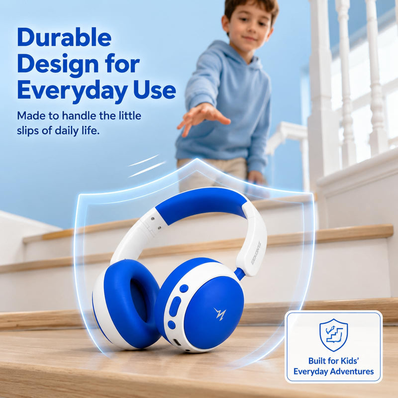Kids Wireless Headphones,Over-Ear Headset for Boys | Active Noise Cancelling, 58H Playtime, Safe Volume, 3.5mm Wired Option for iPad/Tablet,School,Travel Blue