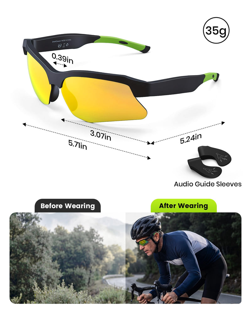 Bluetooth Smart Glasses for Sports, Polarized UV400 Sports Sunglasses | Bluetooth Open Ear Audio with Touch Control, AI Assistant, IPX6 Waterproof Sports Glasses for Biking Running