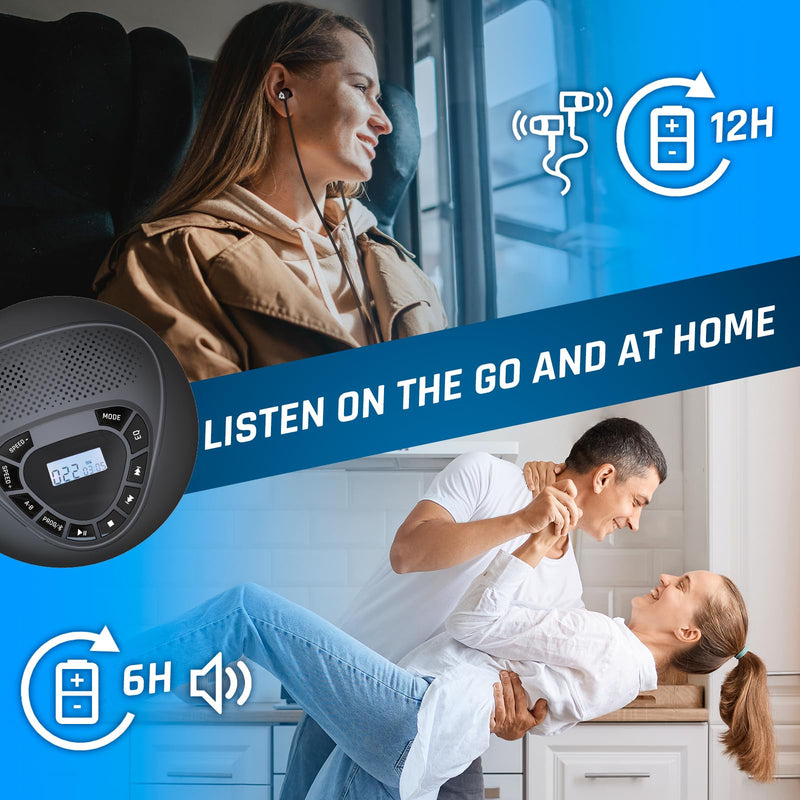 KLIM Speaker + Bluetooth CD Player with Speakers + NEW 2024 + Discman + Rechargeable Battery + Portable CD Player with Headphones + CD Player Portable + SD Card + AUX + Ideal for Car, Home With Bluetooth