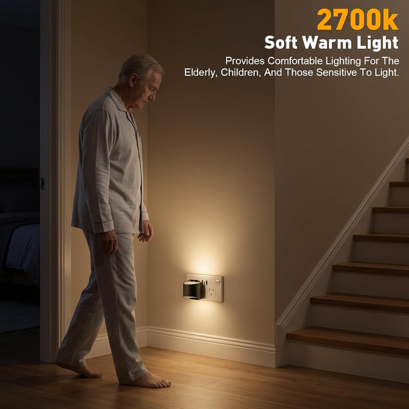 DORESshop LED Night Light[4 Pack], Night Lights Plug into Wall, 3 Mode Plug in Night Light with Motion Sensor, Dusk to Dawn Sensor, Nightlights for Adults, Bedroom, Bathroom, Hallway, Amber Black 4