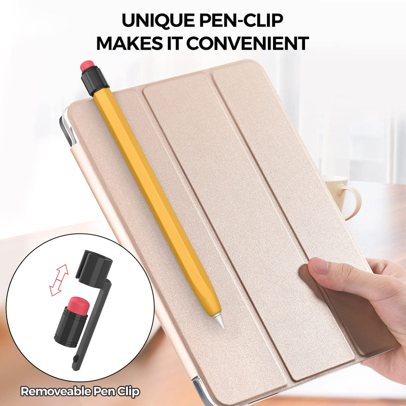 iPencil Case Sleeve Silicone Protective Cover Perfect Grip Skin Classic Design with Sturdy Clip Compatible with Apple Pencil 1st Generation (Yellow) Yellow