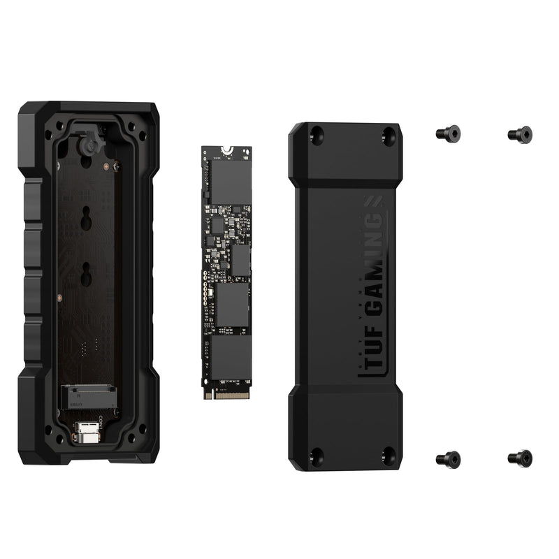 ASUS TUF Gaming A2, USB-C 3.2 Gen 2x2 SSD Enclosure, Dual M.2 NVMe PCIe and SATA, MIL-STD-810H Drop Resistance, IP68 Water and dust Resistance, Aluminum Alloy Chassis, 1 Year Warranty Enclosure only TUF A2|up to 20Gbps