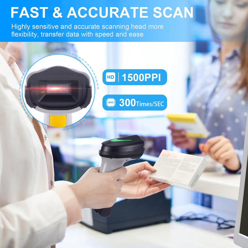 [AUSTRALIA] - Barcode Scanner Wireless, Onewscan 1D Barcode Reader with Stand, 2.4G Wireless & USB Wired Connection Plug and Play Handheld Bar Code Scanners 2203wh 