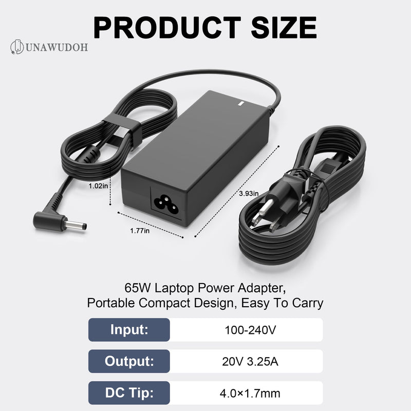 UNAWUDOH 65W Laptop Charger Compatible with Lenovo, 9ft Extra Long Power Cord Adapter for IdeaPad 1 3 5, Chromebook 100e 300e 500e, Flex, 20V 3.25A Power Supply