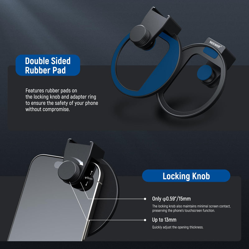 NEEWER Upgraded 67mm Phone Filter Mount Threaded Lens Filter Clip with Cold Shoe Mount, Locking Knob, 13mm Opening Compatible with iPhone 15 Pro Max 15 Plus 14 13 Samsung Galaxy S22 S23 Ultra, LA006