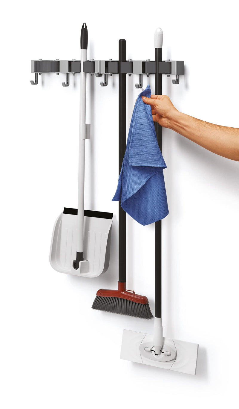Metaltex Hang-up 6 Clamp Bar Broom Holder, Tool Holder with 3 Hooks, Set of 3