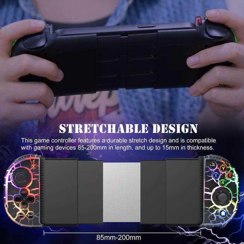 RGB Cracked Gaming Controller for iPhone Android PC iOS Wireless Gamepad Joystick for iPhone 15/14/13/12/X, iPad, Galaxy S23/S22/S21, TCL, LG, Tablet, Turbo, 18 Color LED, Call of duty, Direct Play RGB cracked