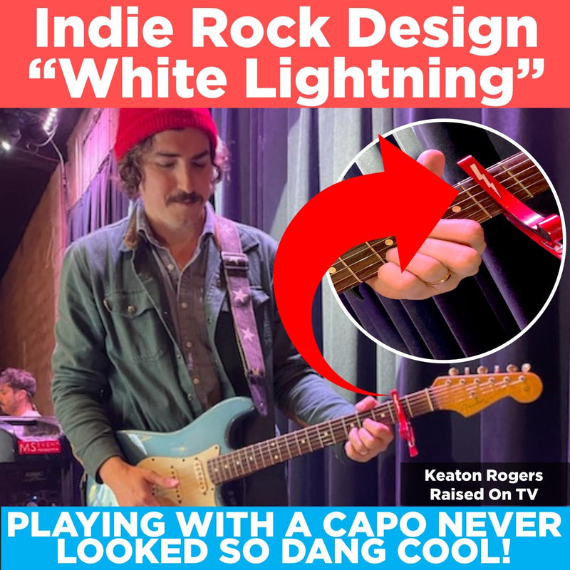 [AUSTRALIA] - Guitar Capo for Acoustic and Electric Guitars - Guitar Accessory to Instantly Change Key & Chord - Quick Release, Spring Action Grabber - White Lightning Design 