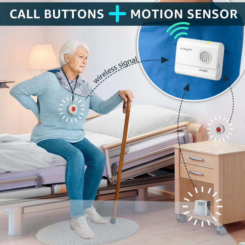 Caregiver Pager Wireless Call Buttons Motion Sensor Alarm Indoor for Elderly Monitoring Fall Prevention Bed Alarm Alert System Portable Nurse Call for Seniors Dementia Patients Emergency 3 Transmitters 1 Receiver