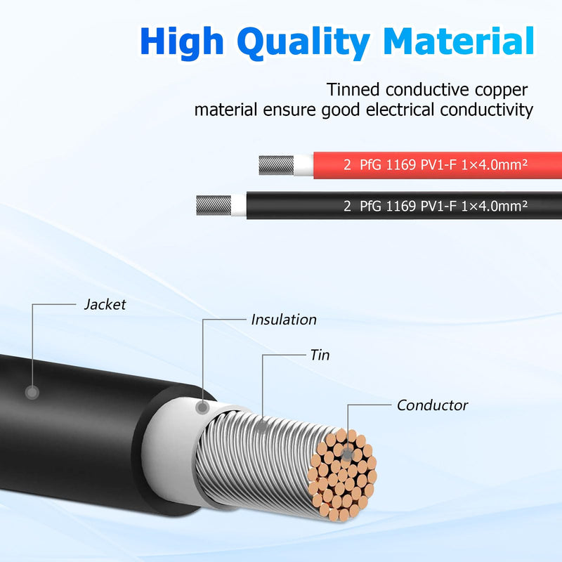 Solar Cable Extension, 4 mm² 1/2/3/5/10 m Solar Cable Extension, Photovoltaic Solar Cable, Connection Cable, Solar Plug, IP67 Waterproof Plug (4 mm²/5 m) 4 mm²/5 m