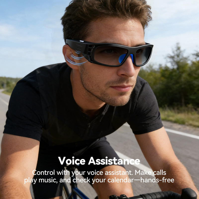 AI Smart Glasses for Women Men with Real-Time Translation, Music & Hands-Free Calling, AI Vioce Assistant, Photochromic Lens with UV & Blue Light Protection – Perfect for Hiking & Cycling Black Standard