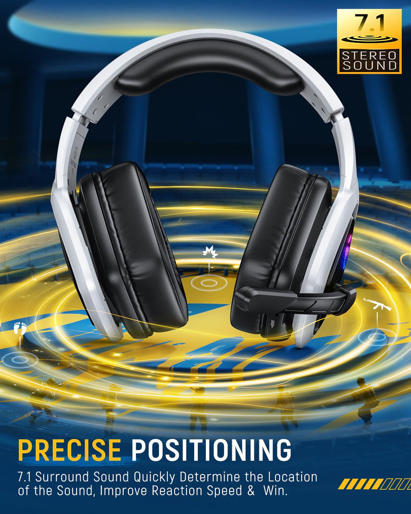 Tatybo Wireless Gaming Headset for PC, Ps5, Ps4, 2.4 Ghz USB & Type-C Gaming Headphones with Microphone, 30H Battery Bluetooth Headphones for Switch, Laptop, Mobile, Mac White Black