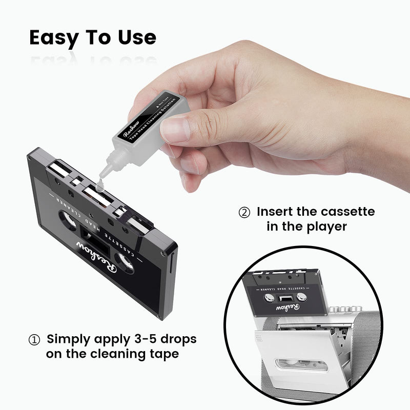 Reshow Audio Tape Cassette Head Cleaner with 2 Cleaning Fluids Care Wet Maintenance Kit for Cassette Tape Player/Boombox/Deck/Recorder