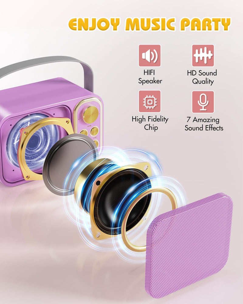 Mini Karaoke Machine for Kids Adults, Portable Bluetooth Speaker with 2 Wireless Microphones, Kids Karaoke Machine for Girls Boys, Toys Birthday Gifts for 3-12+ Years Old Toddler (Purple) purple