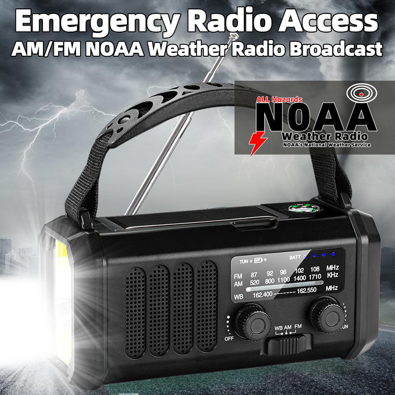 QAUYYW10000mAh/37000mWh Emergency Hand Crank Radio AM/FM with LED Flashlight Solar Radio, Portable Weather Radio, Emergency Cell Phone Charger for Family Outdoor Camping and Emergency Rescue Us Black