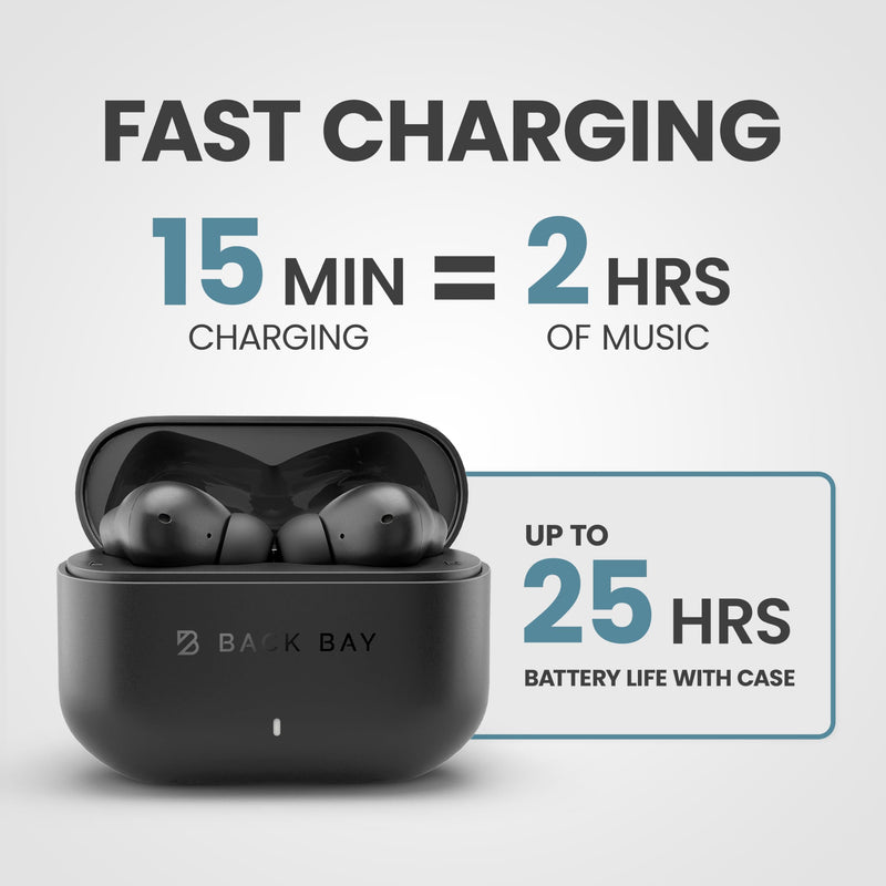 Back Bay Audio True Wireless Earbuds Noise Cancelling Earbuds, Premium ANC | Deep Noise Cancelling Earpods, Bluetooth 5.4 Ear Buds, iPhone and Android Active Earphones with ANC Sound Blocking Black