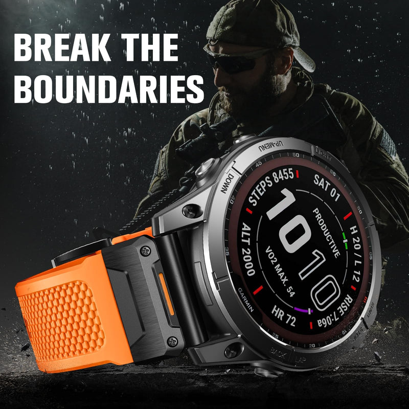 Bandletic Compatible with Garmin Fenix 8 51mm 7X 6X 5X Watch Band | Rugged Rubber Quick Fit 26mm, For Fenix 8 51mm/7X Pro/6X Pro/5X Plus/3 HR/Instinct 2X/Tactix/Enduro/Descent/Epix 51mm Orange