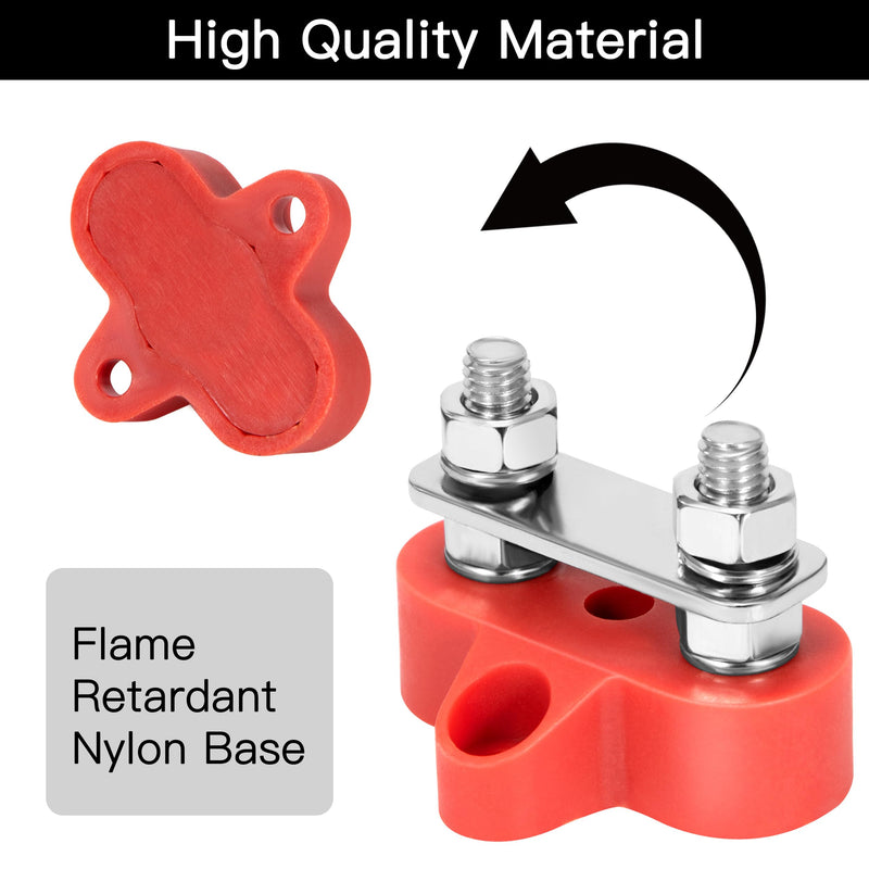 QIMEI-SHOP Dual Connection Bolts M6 Battery Terminal Blocks 12V-48V Battery Power Distribution Clamp Block Busbar for Car Truck RV Boat Black and Red Pack of 2 Dual M6