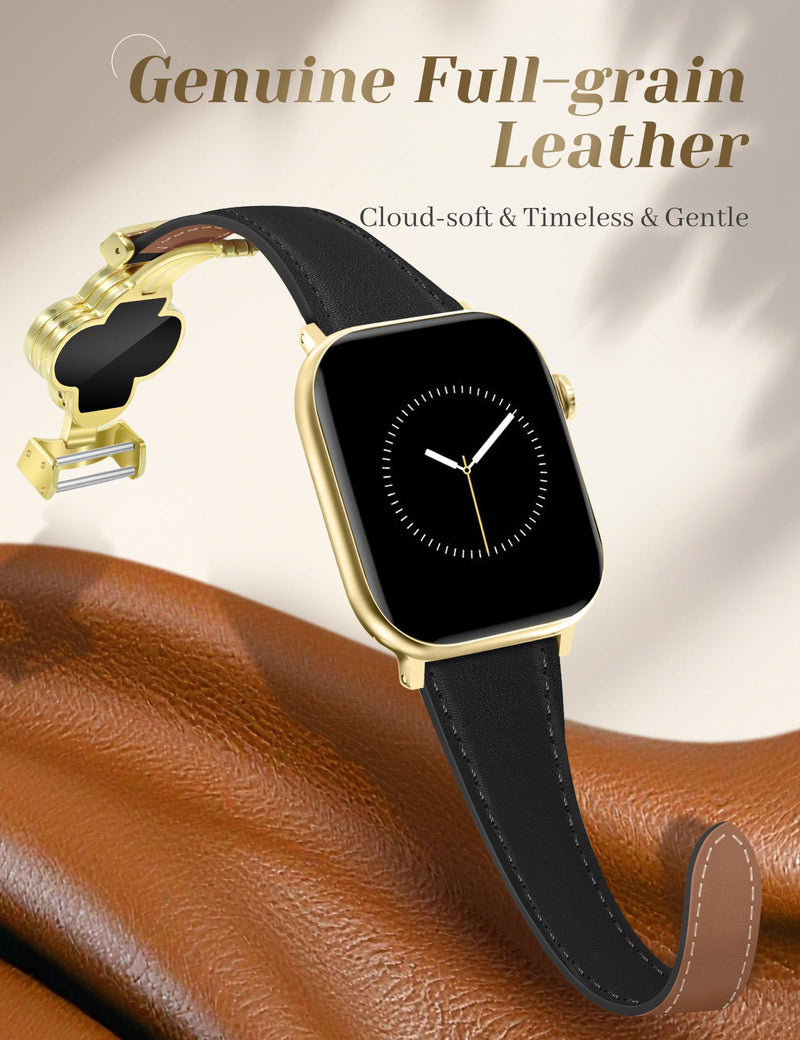 MOINSPIRE Designer Slim Leather Bands for Women Slim Band and 3Pcs 18k Golden Jewelry Set Bundle Compatible with Apple Watch 38mm 40mm 41mm 42mm 44mm 46mm 45mm 49mm for iWatch Series 11/10/9/8/7/6/5/4