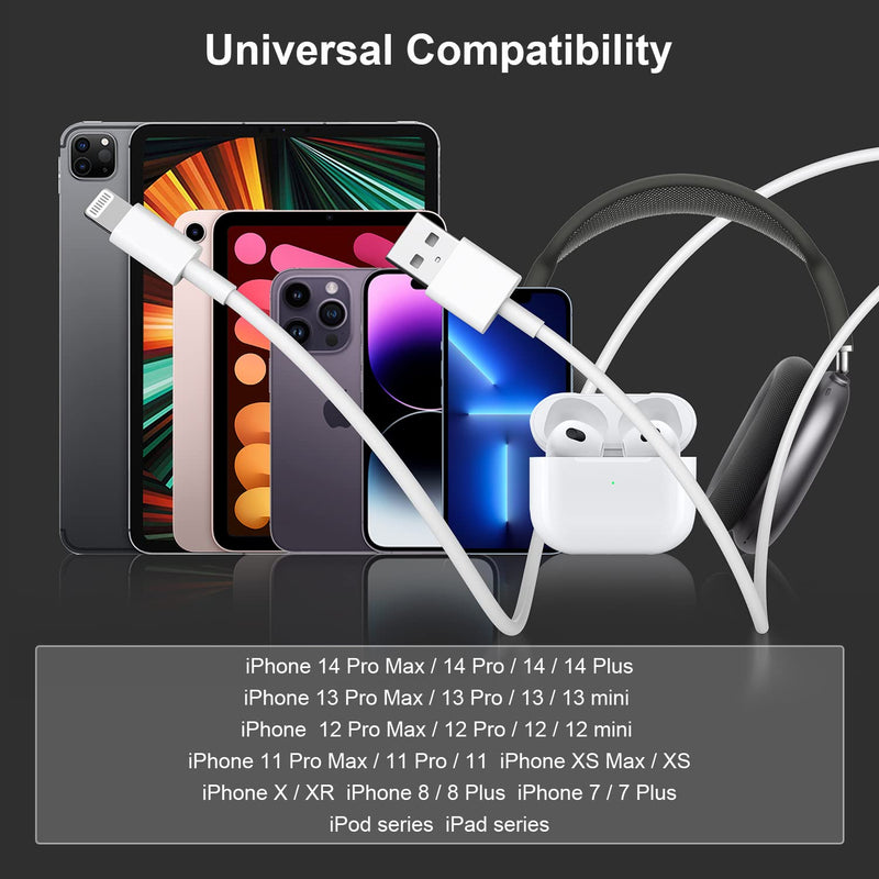 2pack 10ft iPhone Charger, [Apple MFi Certified] Long iPhone Charger Cord 10 ft, Apple Lightning to USB Cable, 10 Foot Fast Charging Cords for iPhone Charger 14/13/12/11/13 Pro/13 Max/X/XS/XR/XS 10ft*2 White