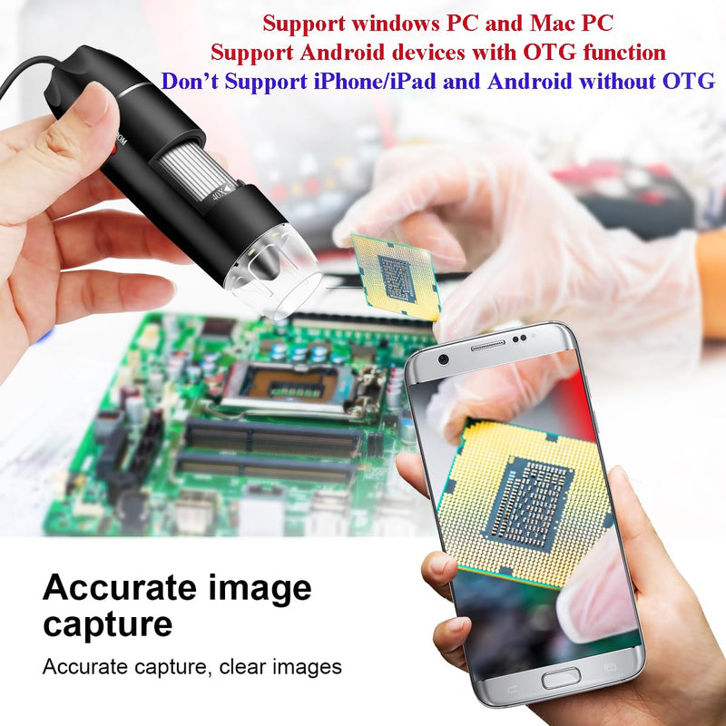 [AUSTRALIA] - USB Microscope Camera with Stand & Carrying Case, Cainda Digital Microscope Compatible with Android Windows Linux Mac, Portable Magnifier Camera for Kids Students Adults(Not for iPhone/iPad) Black 