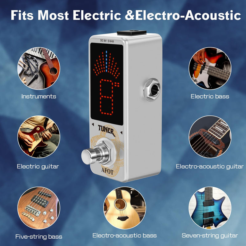 Tuner Pedal,Chromatic Guitar Tuner Pedal Fast and Accuate Tuner for High Precision ± 1 Cent with Pitch Indicator for Electric Guitar and Bass True Bypass White Tuner