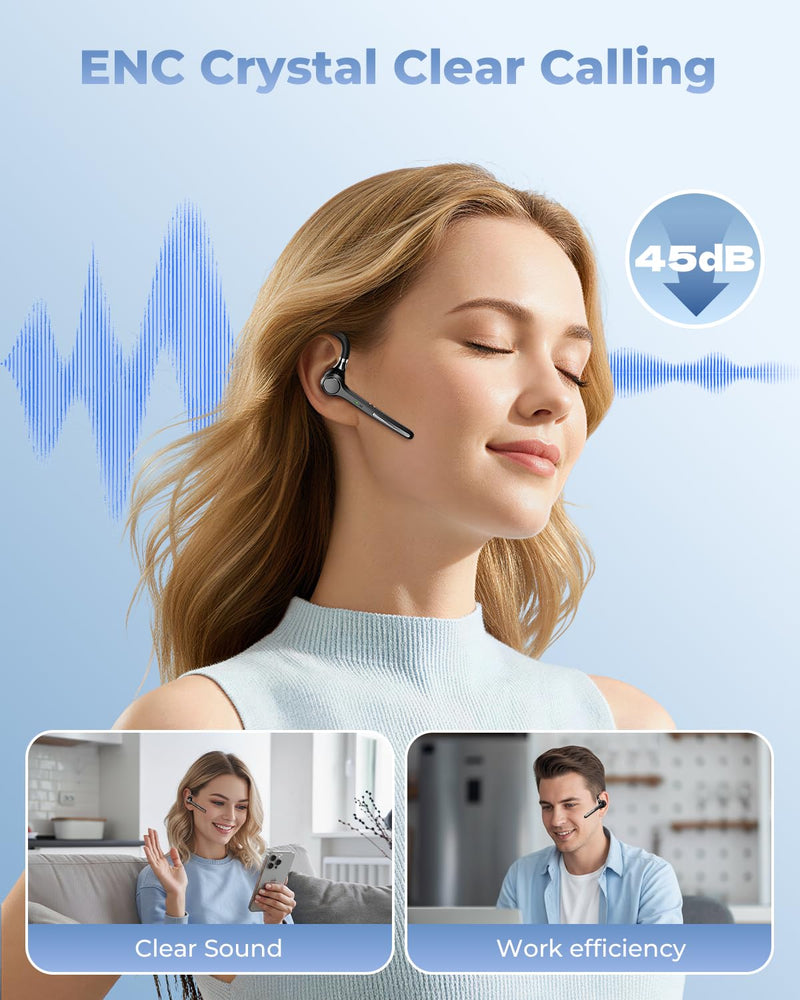 Ngsod Bluetooth Headset V5.4,USB Dongle Wireless Earpiece with Mic for Work | 500mAh Charging Case,50H Talk Time,Dual connect & Mute,ENC Noise Cancelling Lightest Headphones for Work Trucker Deep Black