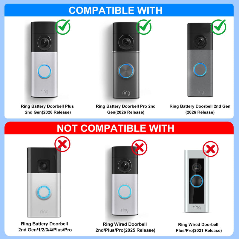 No Drill Mount for Ring Battery Doorbell/Plus/Pro (2nd Gen 2026 Release), Adhesive Mounting Bracket for Ring Camera Doorbell, Metal Doorbell Wall Holder for Apartments/Office/Rental, Easy to Install