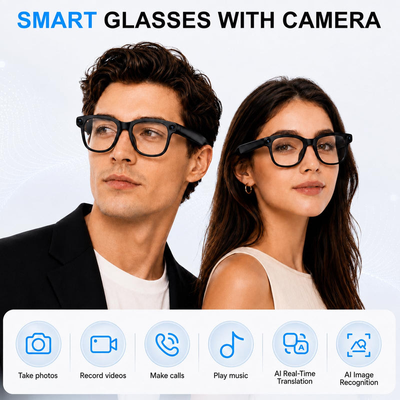 AI Smart Glasses with Camera, 8MP Camera Glasses, 4K HD Video, Bluetooth Ai Glasses for Men Women, Voice Assistant, Object Recognition, Real Time Translation & Meeting Minutes