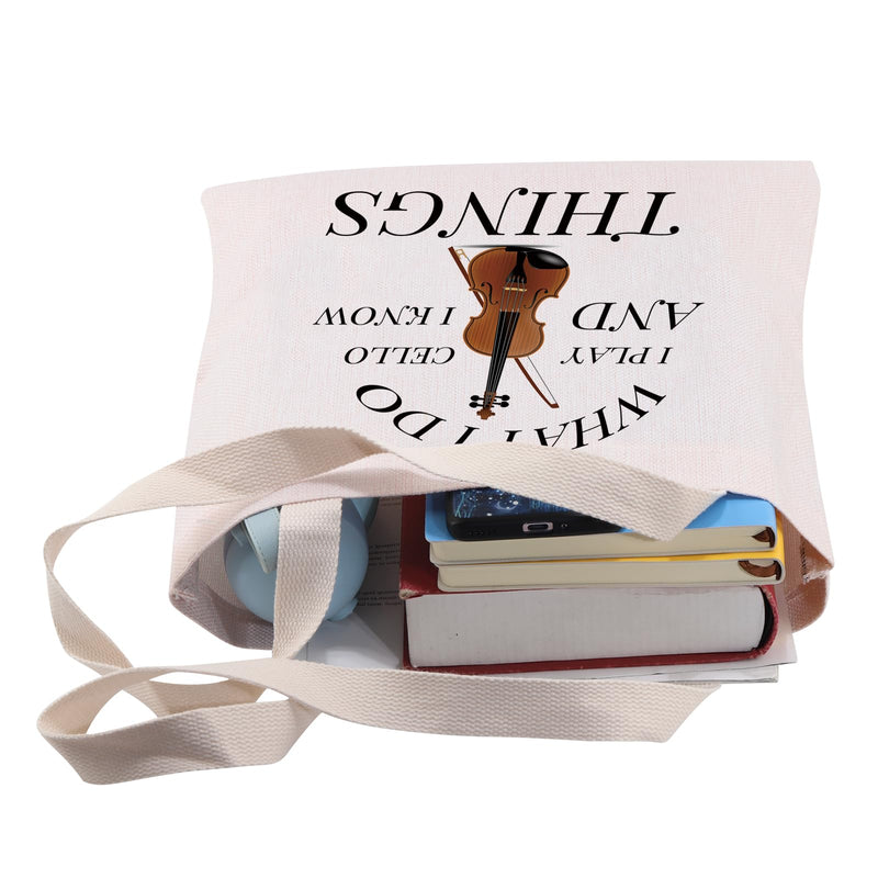BDPWSS Cello Gift Cello Music Tote Bag Musician Gift That's What I Do I Play Cello And I Know Things Funny Cello Player Gift Know Cello Tg