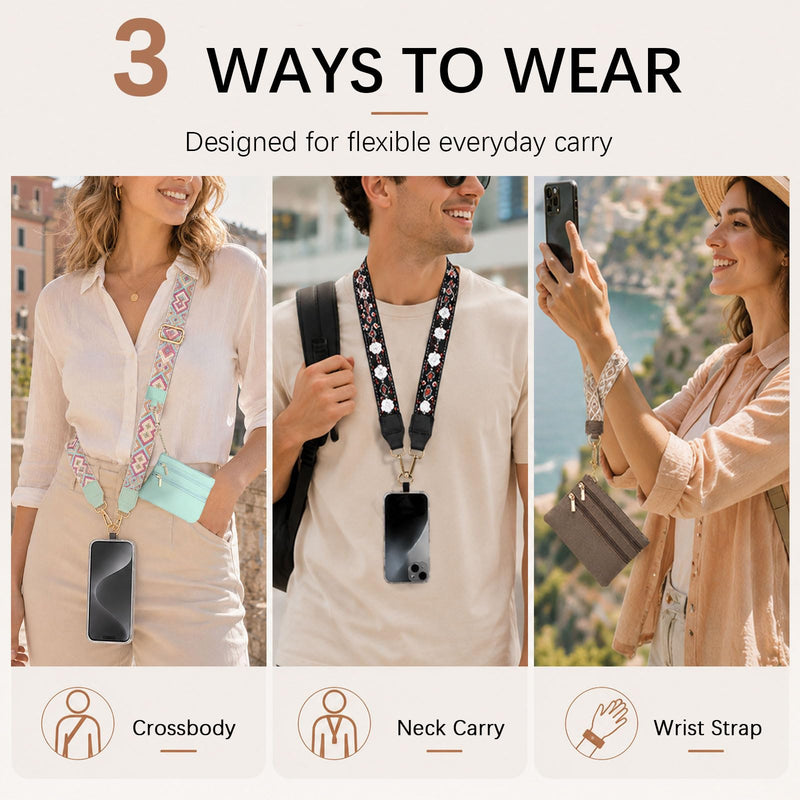 Rosmas Phone Lanyard Crossbody with Wallet, Adjustable Cell Phone Strap, Detachable Wrist Strap for Travel Use Printed-b