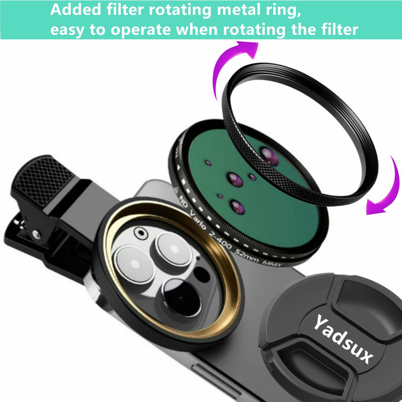[AUSTRALIA] - Phone 52MM Variable ND2-ND400 Filter for iPhone,Samsung and Other Smart Phones,Clip-on Adapter, HD Double-Sided Multi-Coated SLR Lens Grade Optical Glass, Mobile Phone Lens Accessories 