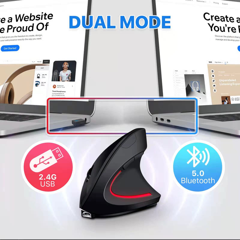 Ergonomic Wireless Mouse Letaclanic Unique Rechargeable Optical Vertical Mouse, 2.4G 5.0 Bluetooth Mouse Ergonomic with 6 Buttons, 800/1200/1600 DPI Wireless Mouse for Laptop,Desktop,PC,MacBook Ergonomics Mouse