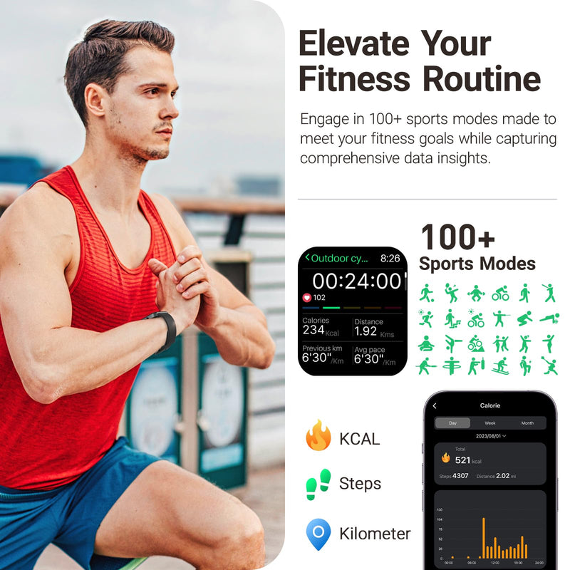 TOZO AMOLED S4 Smart Watch 1.78" Ultra-Clear Screen for Men Women | Bluetooth Call Answer Fitness Tracker, Sleep Monitor IP68 Waterproof for iOS 11.0+ Android 9.0+ Black