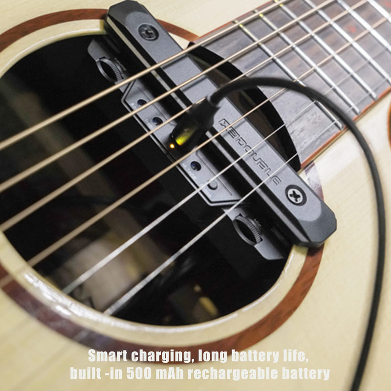 Acoustic Guitar Pickup Rechargable Active Soundhole Guitar Pickup Adjustable Pickup For Guitar Magnetic Coil Build-In Guitar Microphone Pickup Double X0 Black BLACKX0