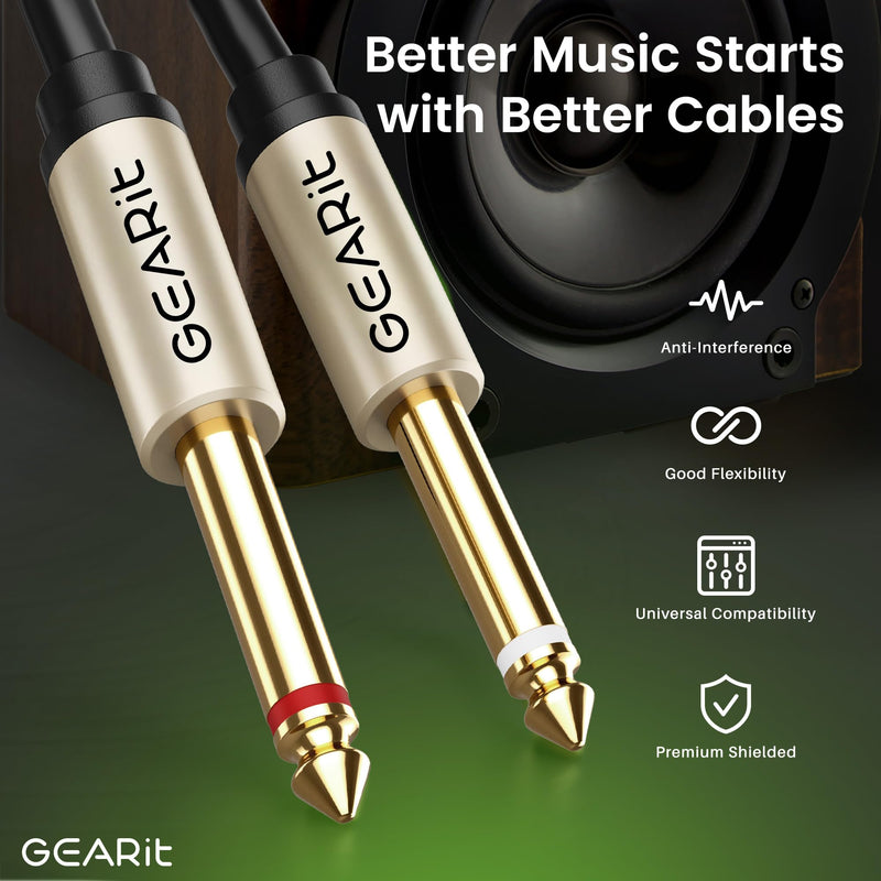 GEARit XLR Male to Dual 1/4 inch Cable (15ft) Y-Cable Splitter Adapter Cord TS Mono Stereo, Compatible with Guitar, Bass, Instruments, Mixer, Amps, Speakers, Audio Recording, PC, 15 Feet Black