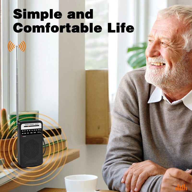 Portable Radio AM FM, Goodes Transistor Radio with Loud Speaker, Headphone Jack, 2AA Battery Operated Radio for Long Range Reception, Pocket Radio for Indoor, Outdoor and Emergency Use Black