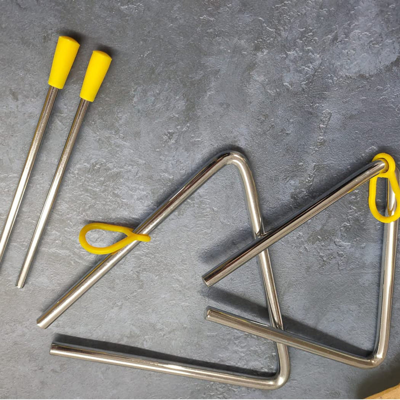 5" Musical Steel Triangle with Striker, 6" Hand Percussion Music Triangles Instrument 5 Inch 6 Inch for Music Learning Practicing Enlightenment (2 Pack)