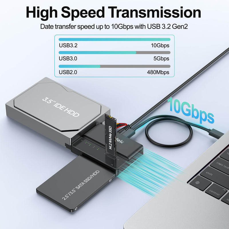 SUIDEK M.2 NVMe to SATA/IDE Adapter, USB 10Gbps Hard Drive Reader Tool Free | PCIe NVMe, SATA and IDE Adapter, M2 SSD Enclosure for M.2 (M Key&M+B Key) Any Sizes, 2.5/3.5" SATA SSD/HDD and 3.5" IDE HDD Black-M.2+SATA+IDE