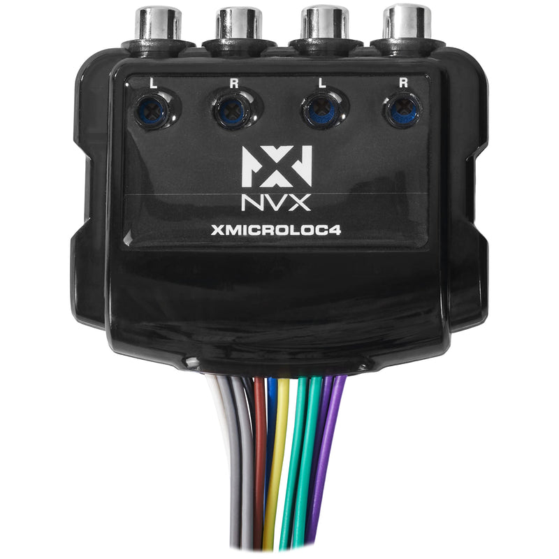 NVX XMICROLOC4 | 600W 4-Channel Speaker Cable to RCA Adjustable Line Output Converter with Remote Turn On Trigger