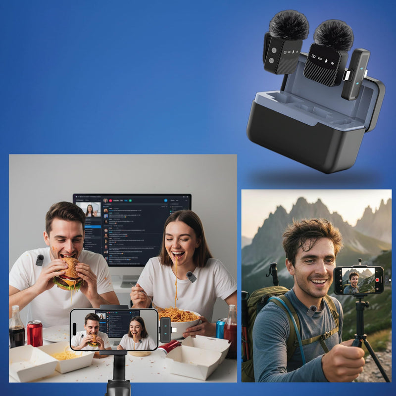 [AUSTRALIA] - Wireless Lavalier Microphone for iPhone & Android, Auto-Pairing Noise-Reduction Clip-On Mini-Mic with Charging Case, Headphone Monitoring, Wide Compatibility for Recording & Vlogging 