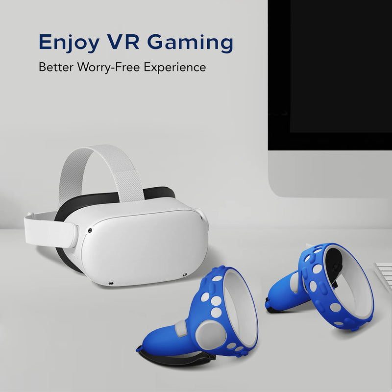 [AUSTRALIA] - TNP Controller Grips for Oculus Quest 2 / Meta Quest 2 Knuckle Strap Black VR Touch Controller Hand Grip Cover Protector Sleeve with Anti-Throw Adjustable Straps Blue 